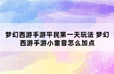 梦幻西游手游平民第一天玩法 梦幻西游手游小雷音怎么加点